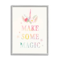 Stupell Industries Make Some Magic Unicorn Horn Flower Blossoms Graphic Art Gray Framed Art Print Wall Art, Design by Victoria Barnes