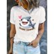 thumbnail image 1 of Women's "Shark Summer" Graphic Tee - Casual & Sporty Round Neck Short Sleeve, Comfortable Polyester Blend Summer Top with Cute Shark Design, 1 of 6