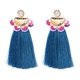 thumbnail image 1 of Pendientes de borla largos de estilo nacional Clips para las orejas vintage Regalo adornado para mujeres (azul), 1 of 2