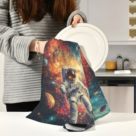 BZSMCE Kitchen Towels Creative Astronaut Paintting Pattern Durable Kitchen Towel