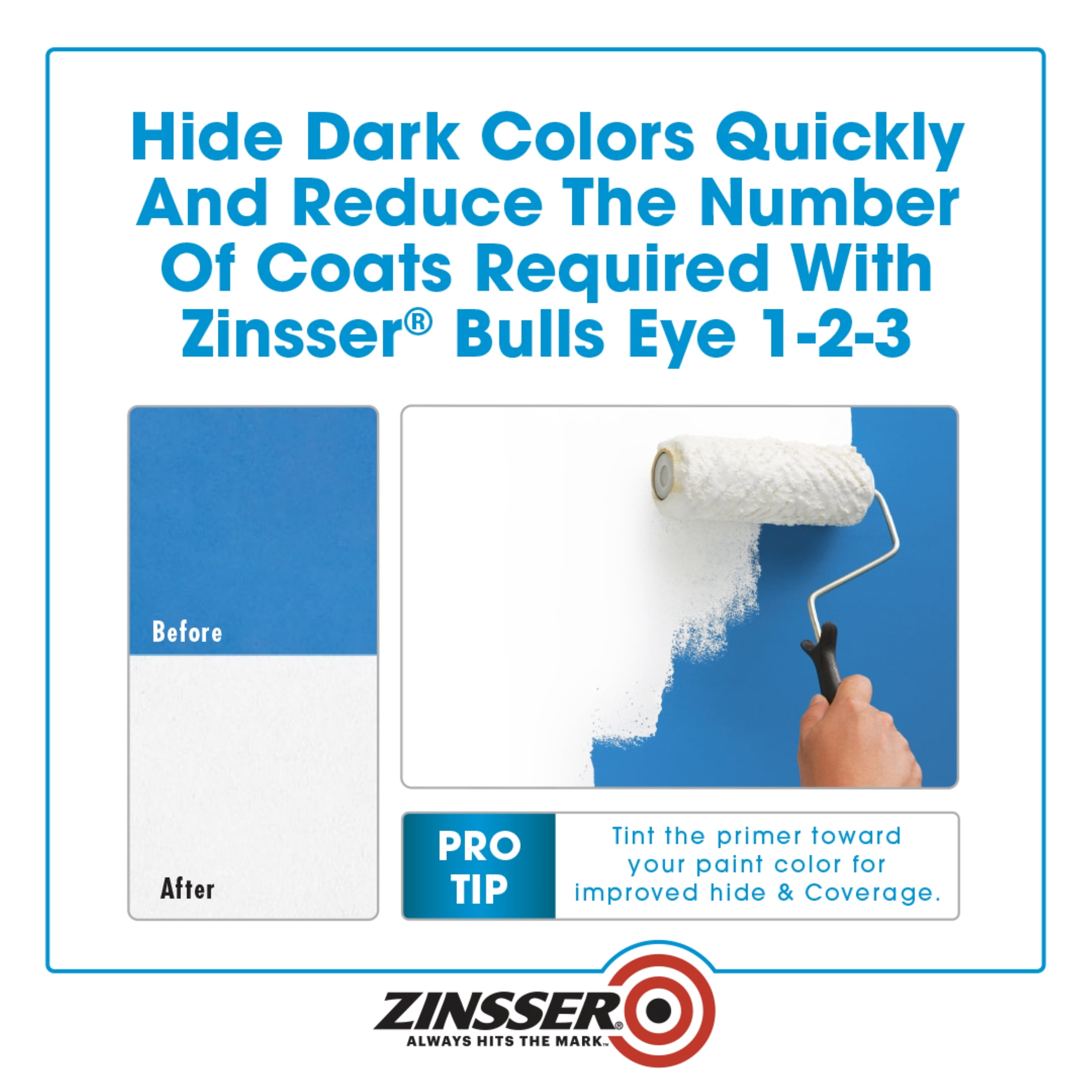 White , Zinsser Flat Bulls Eye 1-2-3 Interior/Exterior Multi-purpose Water-based Primer- Gallon, 1 Pack