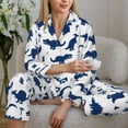 thumbnail image 6 of Pajama Sets for Women 2 Pcs, Dinosaurs Blue Silhouette Button Down Long Sleeve Sleepwear Lounge PJ Sets, 6 of 6