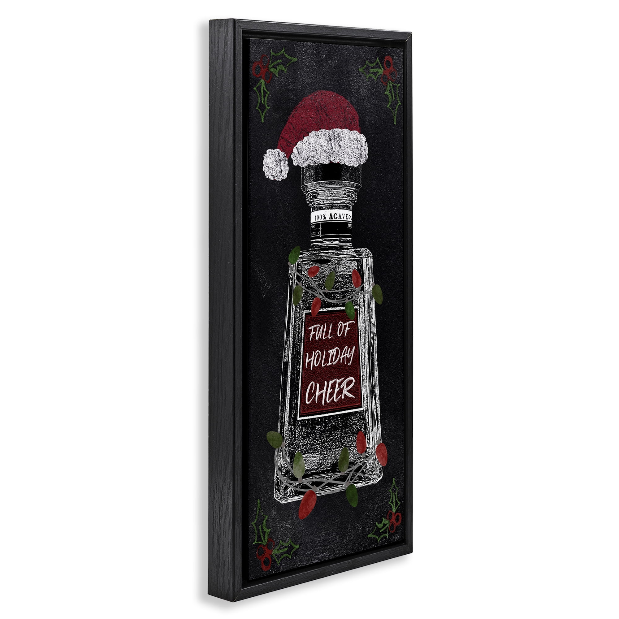 Stupell Industries Holiday Cheer Bottle Holiday Painting Black Floater Framed Canvas Art Prints Wall Art, 15 x 31