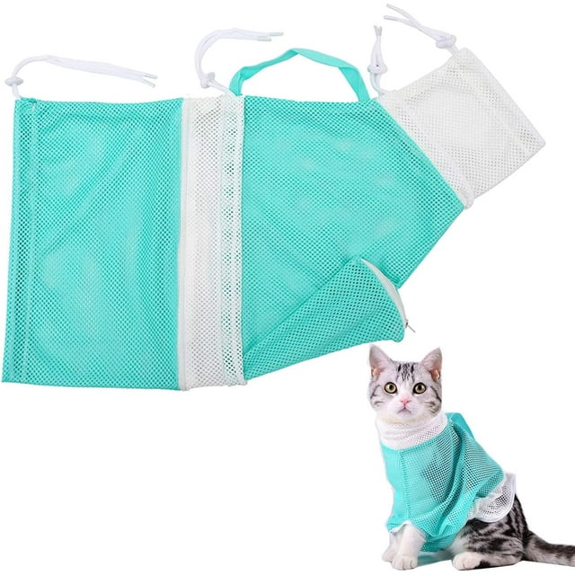 Filet de Douche pour Chat Sac de Lavage de Chat Réglable Sac de Contention Multifonctionnel pour Bain de Chat, Coupe des Ongles, Nettoyage des Oreilles, Prise de Médicaments (Vert)