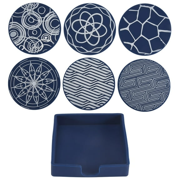 6Pcs Drink Coasters,Round Silicone Rubber Cup Pad with Storage Box,Suitable for Bar, T y11659