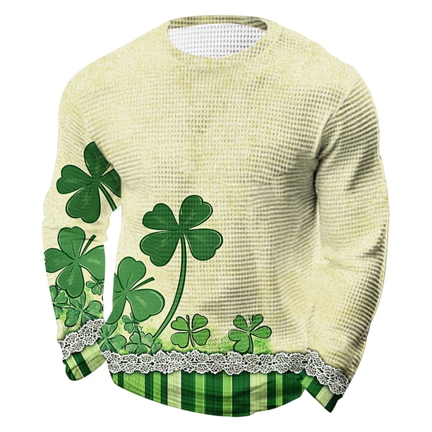 Camisetas de Manga Larga de Verano para Mujeres Camiseta Casual de Cuello Redondo Suelta con Impresión Del Día de San Patricio