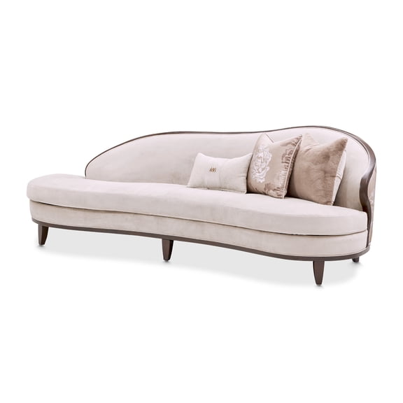 Michael Amini Camellia Field Asymmetrical Velvet Sofa in Porcini/Warm Pecan