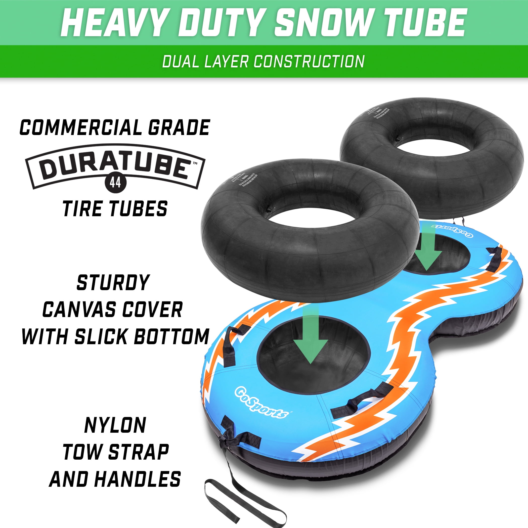 GoSports Heavy Duty 2 Person Winter Snow Tube with Premium Canvas Cover - Retro