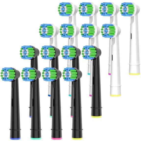 DailyWhite Replacement Brush Heads for Oral B Electric Toothbrushes, 16 Pack Black and White Precision Clean Toothbrush Head.
