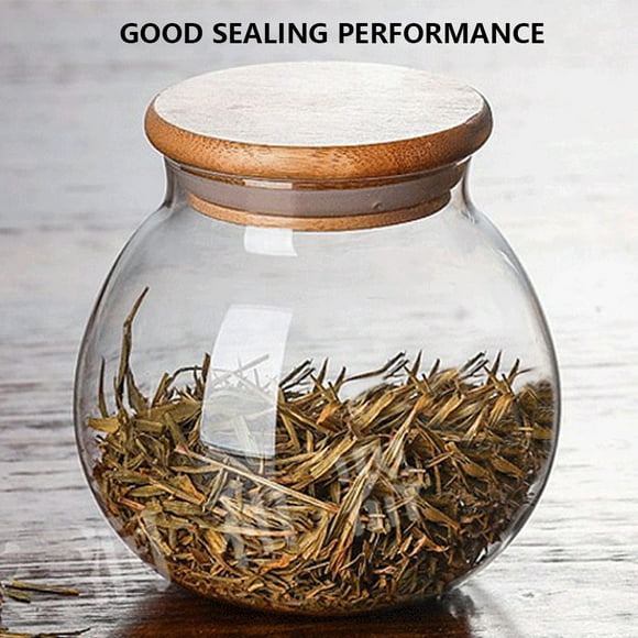 Storage Jar Glasses Large Round Modern Simple Holiday Fund Well Sealed Locker Premium Material Comfortable to Hold Tea Snacks Bamboo Cover 1000ml