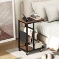 thumbnail image 2 of Costway 1 PCS C-shaped Side Table 2-tier Sofa Couch Table with Canvas Storage Pouch Brown, 2 of 11
