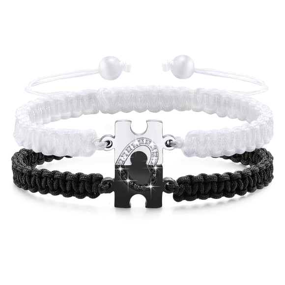 Set de pulseras Mealguet Puzzle en forma de corazón de acero inoxidable trenzado
