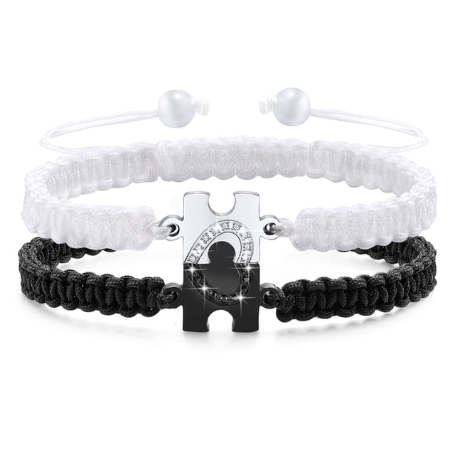 Set de pulseras Mealguet Puzzle en forma de corazón de acero inoxidable trenzado