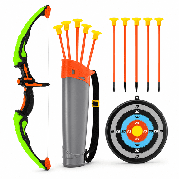 Kids Bow and Arrow Set - Light-Up Archery Set with 6 Suction Arrows,Target and Quiver - Outdoor and Indoor Toy for Boys and Girls Ages 4-12 (Green)