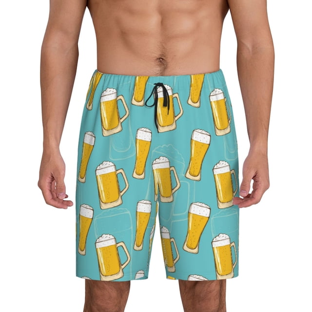 Balery Beer Pantalones cortos de pijama de punto de algodón para hombre con cinturilla y bolsillos-XX-Large