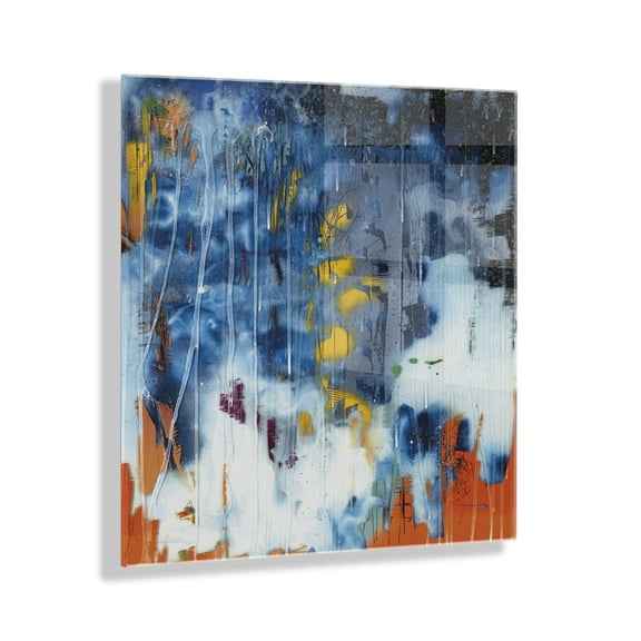 Kate and Laurel x Grant Mahr Collaboration Summer Sky Floating Acrylic Art 23x23, Vibrant Colorful Abstract Art for Wall