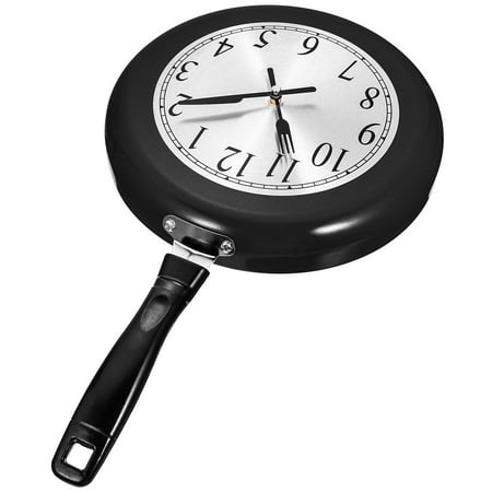 OUNONA Black Stainless Steel Wall Clock in Frying Pan Shape, Silent Mute Design, Home Decor for Living Room