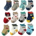 thumbnail image 1 of Calcetines antideslizantes de algodón de colores brillantes para bebés y niños pequeños (paquete de 12), 1 of 5