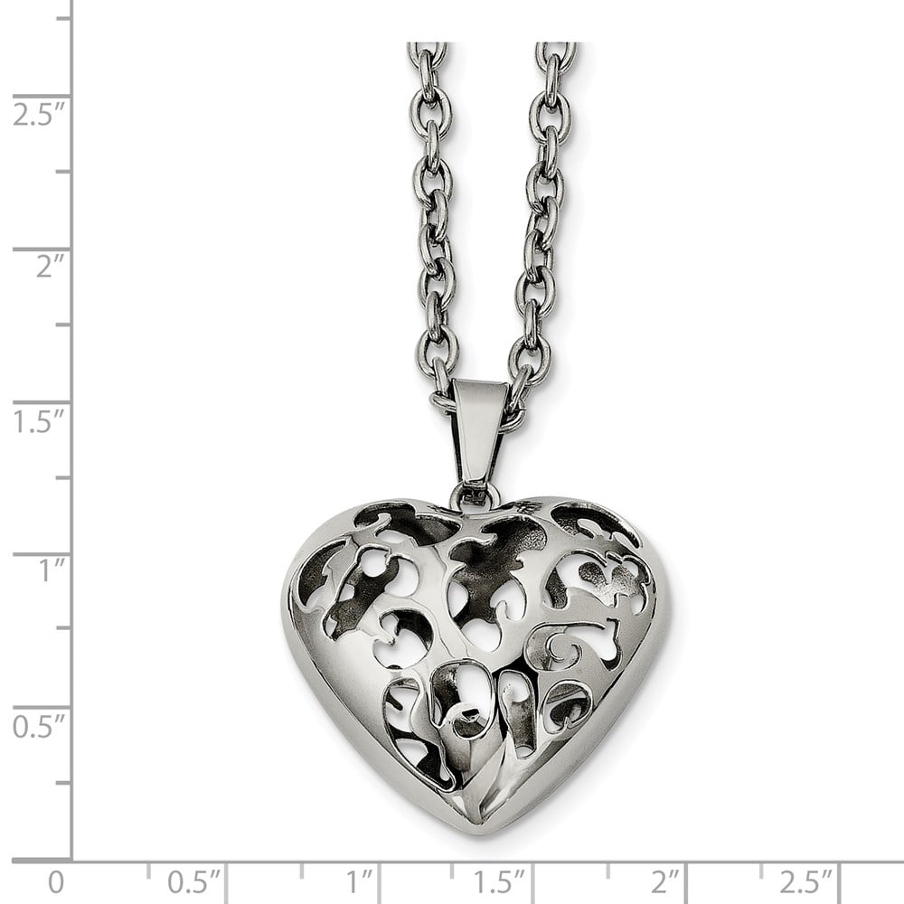 Solid Stainless Steel Heart 20in Pendant Necklace Charm Chain with Secure Lobster Lock Clasp 20 