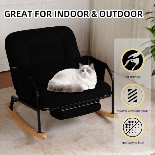 Oversized Corduroy Nursery Glider Rocker Recliner, Pull-Out Footrest, Adjustable Backrest, Black