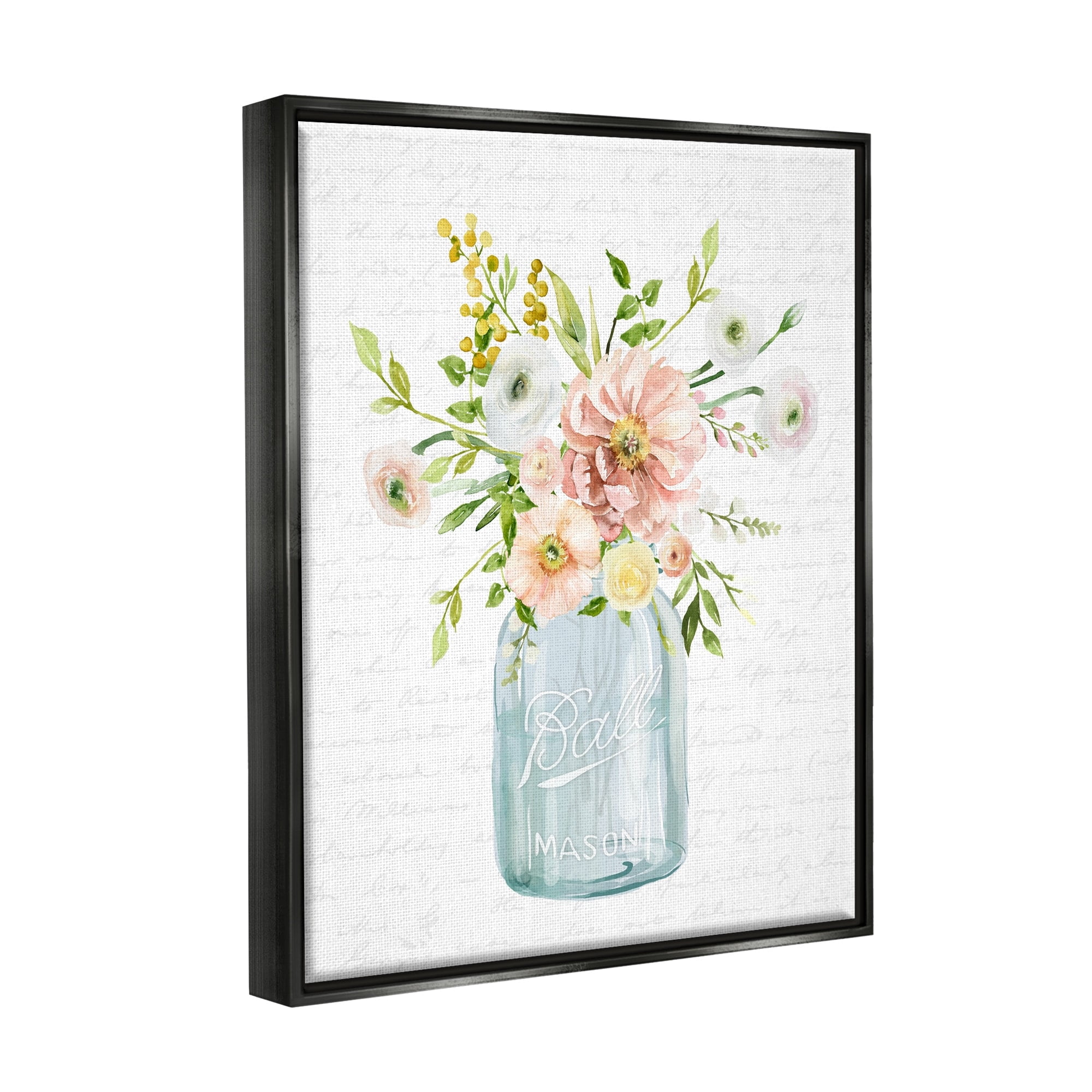 Stupell Industries Varied Flower Blossoms Botanical Leaves Patterned Words Graphic Art Jet Black Floating Framed Canvas Print Wall Art, Design by Lettered and Lined