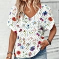 thumbnail image 5 of Dovford Shirts Womens Loose Fit V Neck Short Sleeve Lace Eyelet Tops Dressy Casual Floral Print Summer T Shirts Blouses, 5 of 7