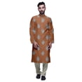 thumbnail image 1 of Atasi Button Placket Satin Slub Printed Mens Kurta With Churidar Kurta, 1 of 1