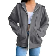 LYXSSBYX Womens Hooded Sweatshirts Zip Front Women Fashion Solid Blouse Long Sleeve Tops Sweatshirt Pockets Hoodied