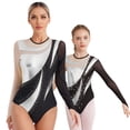 thumbnail image 2 of iiniim Womens Shiny Gymnastics Leotard Metallic Contrast Color Long Sleeve Bodysuit Performance Silver L, 2 of 7