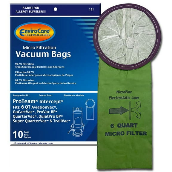 EnviroCare Replacement Micro Filtration Vacuum Cleaner Bags Designed to Fit ProTeam 6 QT Backpacks 10 Bags