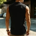 thumbnail image 7 of hotojiny Men's Linen Henley T-Shirt Sleeveless Half Buttons Casual Beach T-Shirts with Pocket Fashion Travel Muscle Fit Tops, 7 of 7