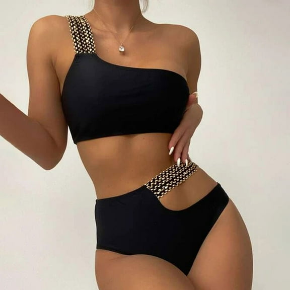 ylioge Womens One Shoulder Swimsuits Tankini Separates Two Piece Bikini Sets Ladies Trendy Solid High Waisted Diving Swimming Bathing Suits