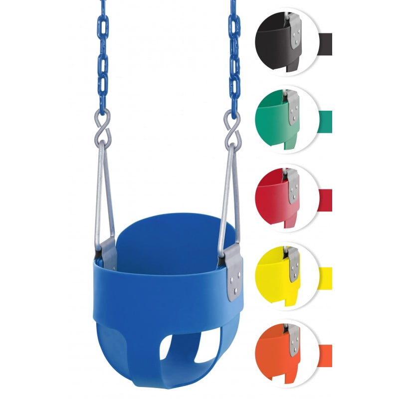 Outdoor Heights High Back Full Bucket Toddler & Baby Swing Set for Backyard Swing with Vinyl Coated Chain (2, Green)