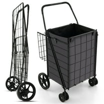 Gymax Folding Shopping Cart Utility Double Basket Grocery Cart w/ Waterproof Liner