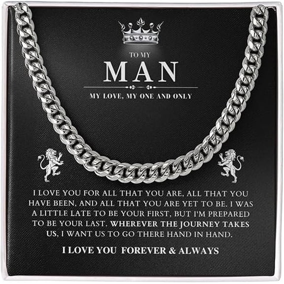 To My Man Birthday Gift Ideas Cuban Link Chain Necklace with Message Card and Gift Box Love You Gifts For Him, Husband Sentimental Gifts From Wife