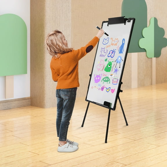 Magnetic Whiteboard Easel Black, 36 x 24 Inches, Portable Dry Erase Board Height Adjustable for School Office and Home