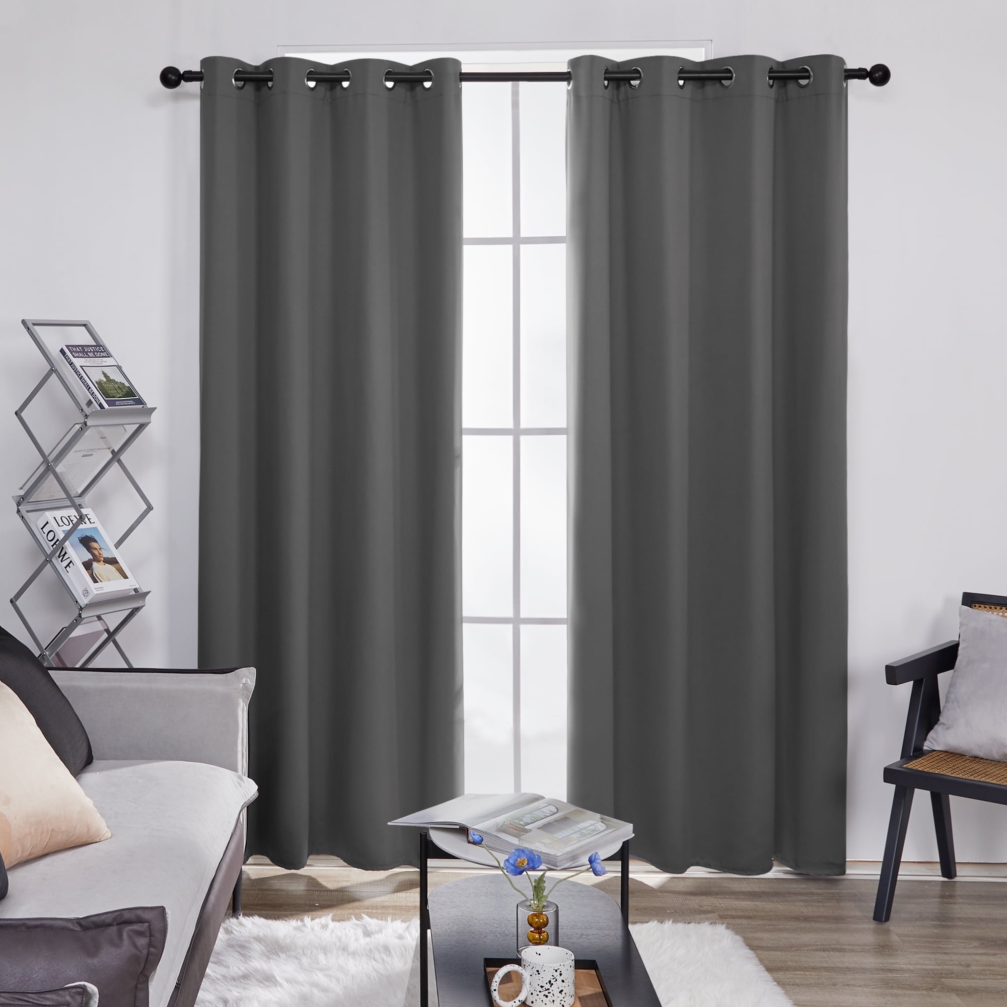 ZOPZO Room Darkening Curtains Pack of 2, Energy Saving, Dark Gray, 52W x 84L Inch, Noise Reducing Thermal Insulated Drapes for Living Room Windows