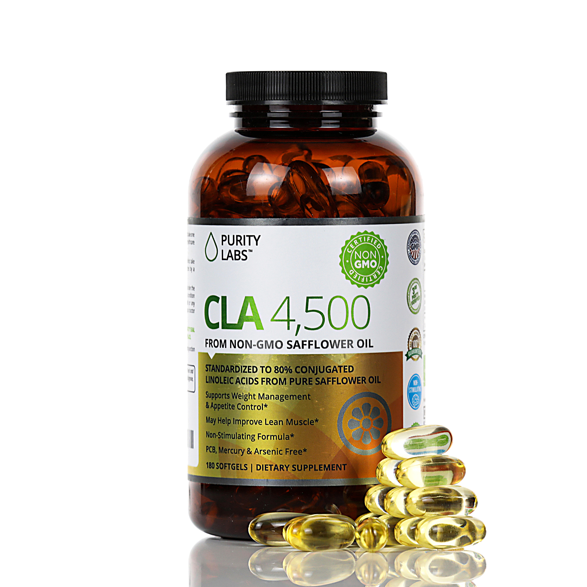 Purity Labs CLA 4500MG NonGMO Safflower Oil Vegan Supplement 180