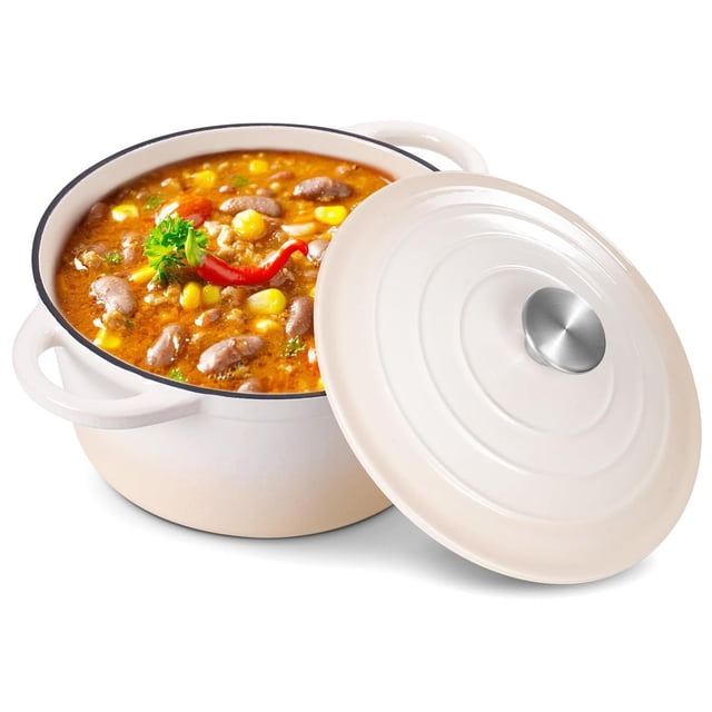 Olla de Hierro Fundido 4.0L tipo Dutch Oven para Horno y Estufa, Horno Holandés Esmaltado con Tapa,