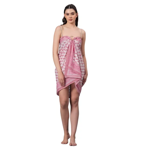 New Pareo Woman Sarong Hippie Bikini Cover Up Hand Block Print Swim Scarf Cotton