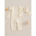 thumbnail image 3 of Suealasg Baby Girls Full Length Jumpsuit Headband 3 6 12 18 Months Newborn Fall Long Sleeve Romper Bodysuits Infant Girls 2Pcs Coming Home Clothes, 3 of 7