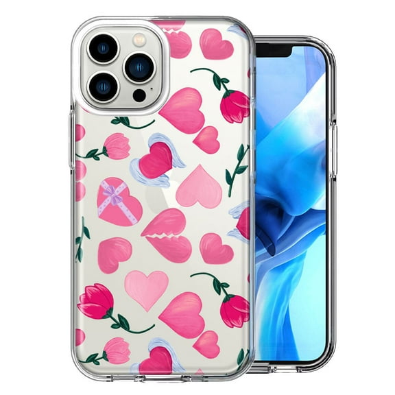 MUNDAZE Case for Apple iPhone 15 Pro Max Slim Hard Shell Soft TPU Hybrid Shockproof Heavy Duty Protective Phone Cover - Pretty Valentines Day Hearts Chocolate Candy Angel Flowers