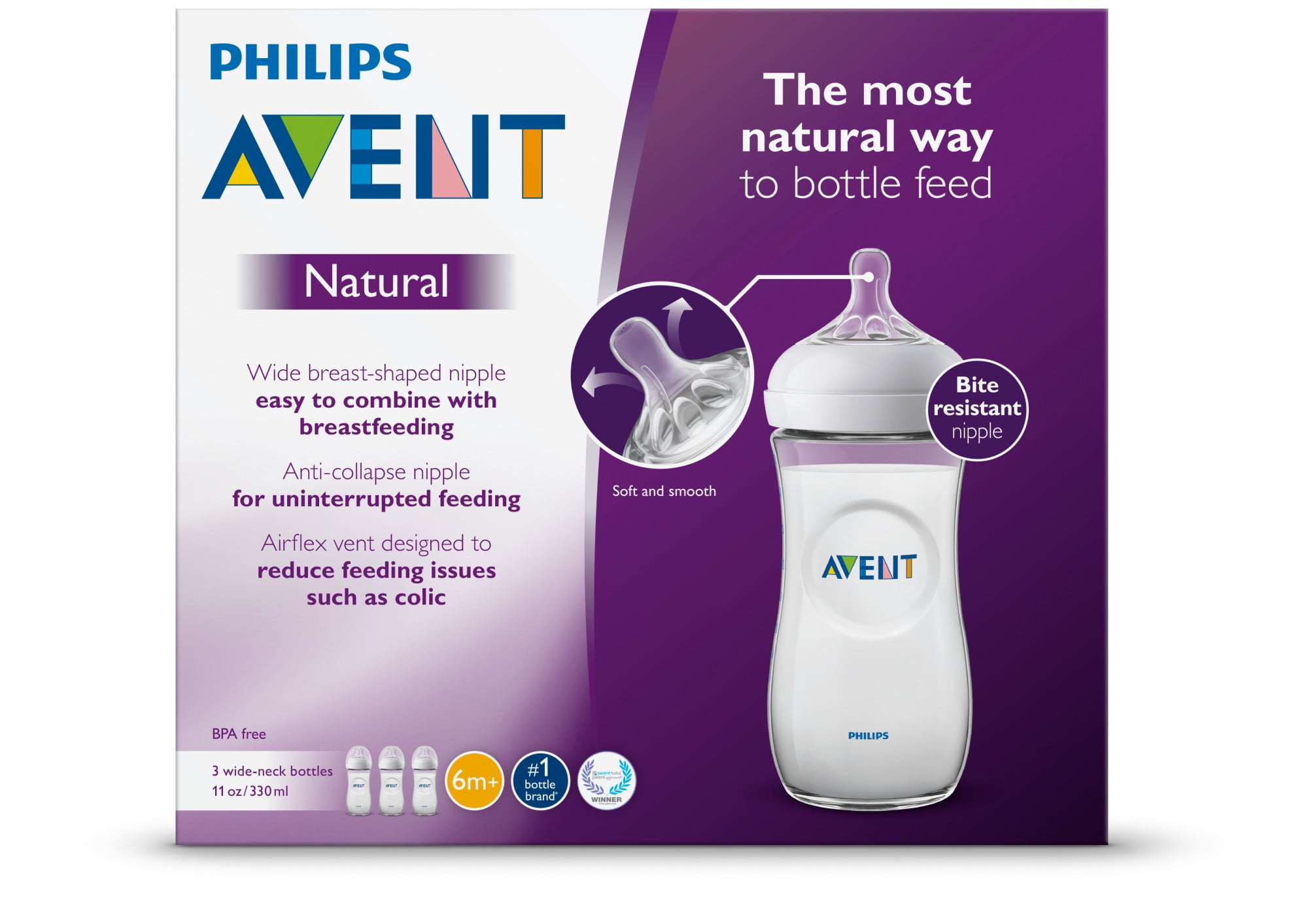 lot de 3 biberons AVANT Natural 260 & 330ml - Philips AVENT