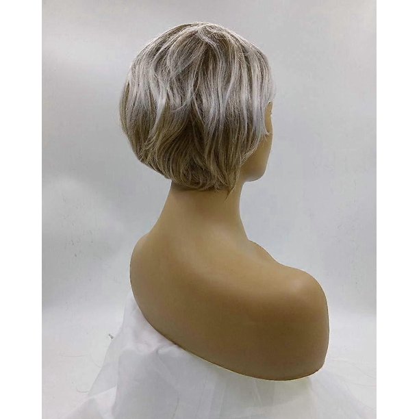Peluca bob rubia con reflejos brillantes, 35,5 cm, corta, rizada, hasta los hombros, fácil de usar sin pegamento.