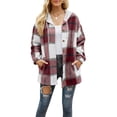 thumbnail image 3 of hirigin Female Coat, Plaid Long Sleeve Hooded Zipper Jacket with Buttons and Pockets Outerwear for Autumn, S/M/L/XL/XXL, 3 of 5