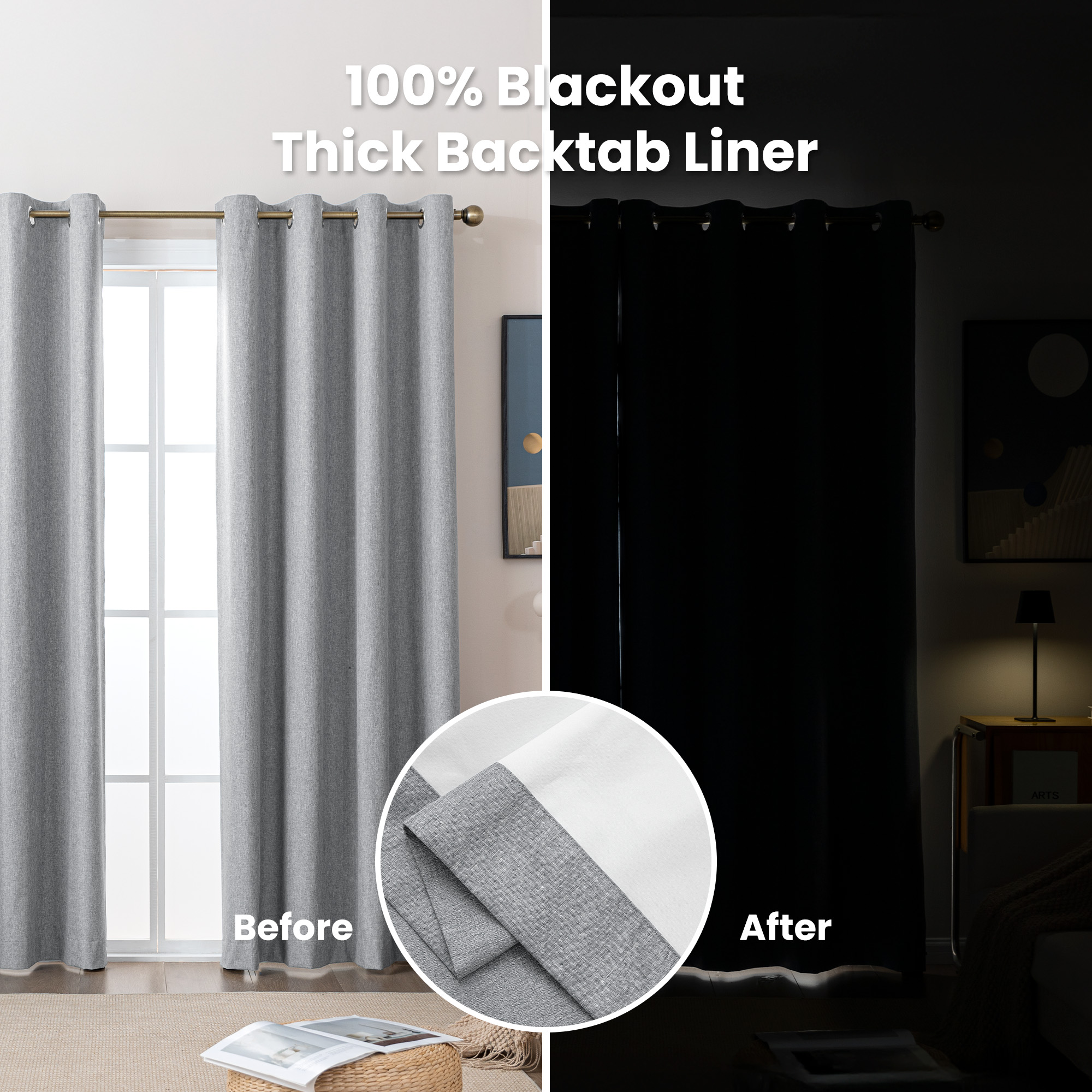Sleep Zone Linen Look 100% Blackout Curtains for Bedroom Windows Living Room Darkening Thermal Insulated Drapes 2 Panels, 52" x 84" Dark Grey