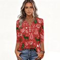thumbnail image 4 of Christmas 3/4 Sleeve Shirts for Women V Neck Button Tees Holiday Casual Tops Winter Blouses Christmas Party Outfits, 4 of 5