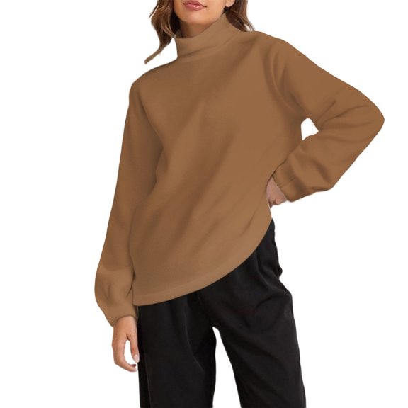 Breezora Thermal Lined Mock Neck Pullover Womens Winter Warmth Long Sleeve Casual Crew Sweatshirt Loungewear L Size Coffee