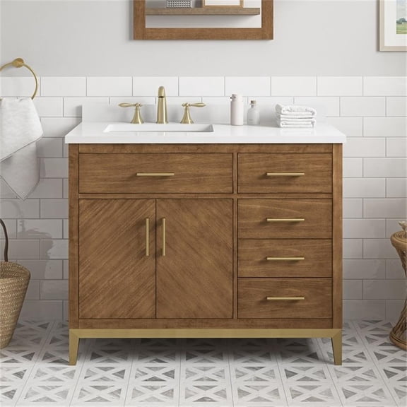 Pemberly Row 42" Bathroom Vanity in Macchiato with White Countertop