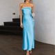 thumbnail image 4 of Vestido Vestido palabra de honor sin espalda con aberturas de satén Cgtredaw para Mujer Azul T XL, 4 of 7